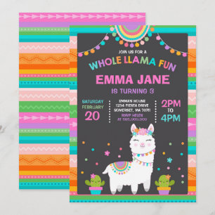 Invitation à l'anniversaire de Llama Fun Party