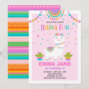 Invitation à l'anniversaire de Llama Fun Party