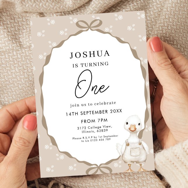 Invitation à l'anniversaire de l'oie en beige neut (Créateur téléchargé)
