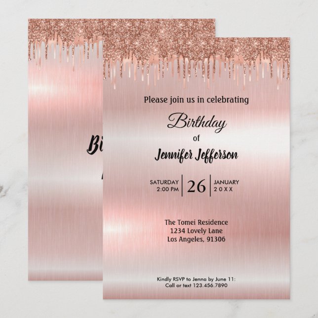 Invitation à l'anniversaire de l'or rose moderne (Devant / Derrière)