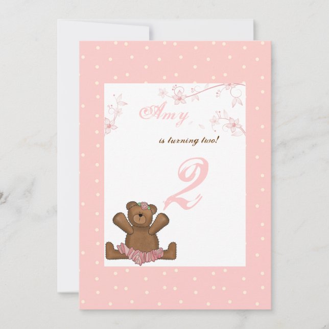 Invitation à l'anniversaire de l'ours Ballerina (Devant)