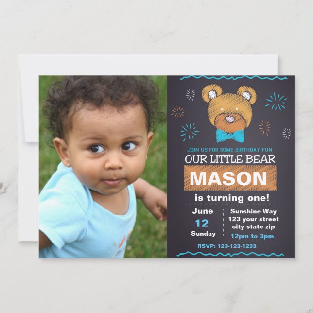 Invitation à l'anniversaire de l'ours bleu avec ph (Devant)