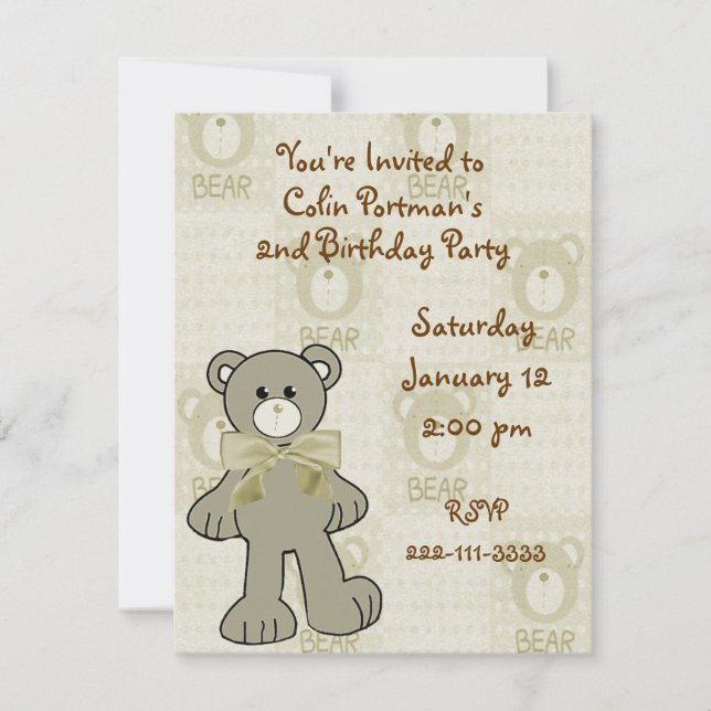 Invitation à l'anniversaire de l'Ours de Teddy (Devant)