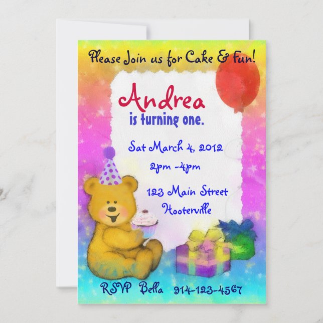 Invitation à l'anniversaire de l'Ours de Teddy (Devant)
