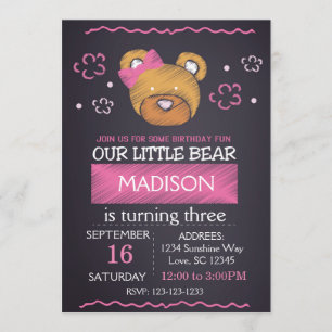 Invitation à l'anniversaire de l'ours rose