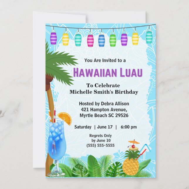 Invitation à l'anniversaire de Luau (Devant)