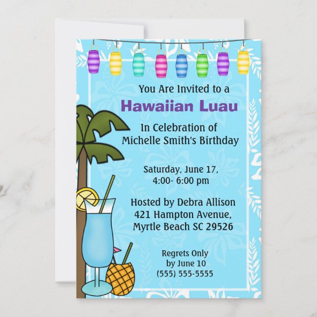 Invitation à l'anniversaire de Luau (Devant)