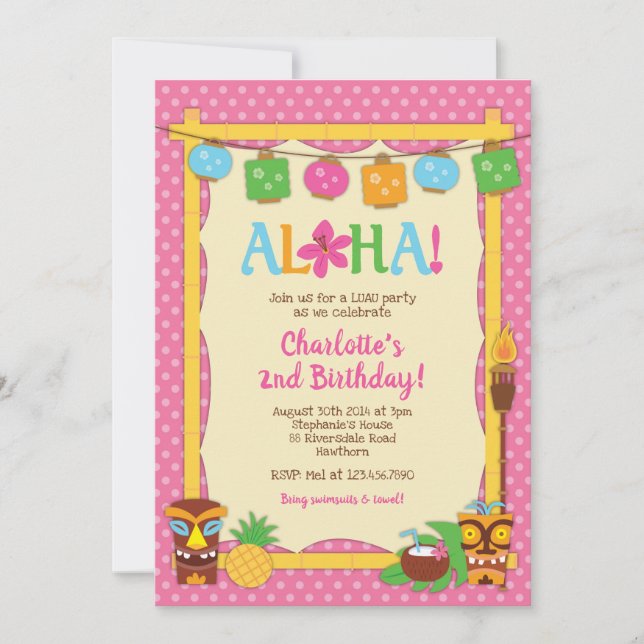 Invitation à l'anniversaire de Luau, fête d'annive (Devant)