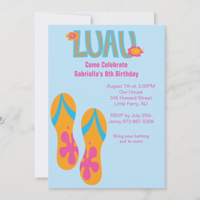 Invitation à l'anniversaire de Luau Flip Flop (Devant)