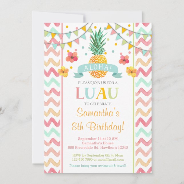 Invitation à l'anniversaire de Luau, Invitation à  (Devant)