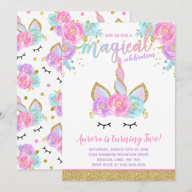 Invitation à l'anniversaire de l'Unicorn (Devant / Derrière)