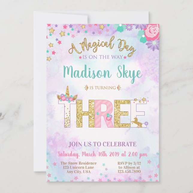 Invitation à l'anniversaire de l'Unicorne (Devant)