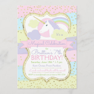 Invitation à l'anniversaire de l'Unicorne rose et 