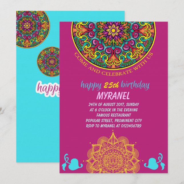 Invitation à l'anniversaire de Mandala (Devant / Derrière)
