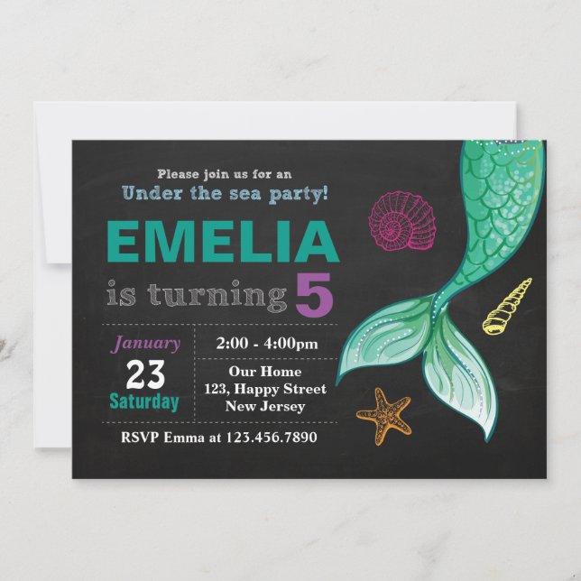 Invitation à l'anniversaire de Mermaid (Devant)