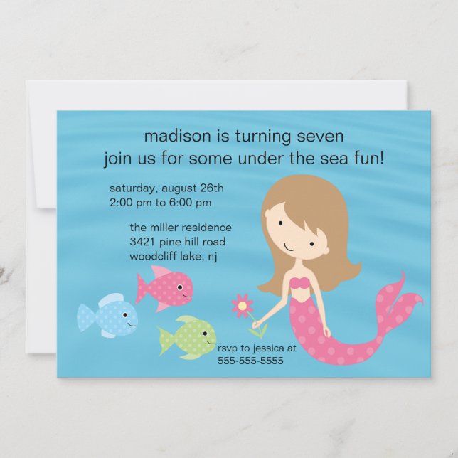 Invitation à l'anniversaire de Mermaid (Devant)