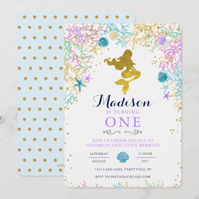 Invitation à l'anniversaire de Mermaid (Devant / Derrière)