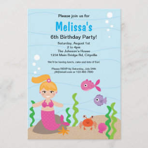 Invitation à l'anniversaire de Mermaid Blonde
