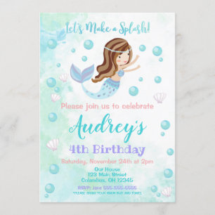 Invitation à l'anniversaire de Mermaid / Brunette 