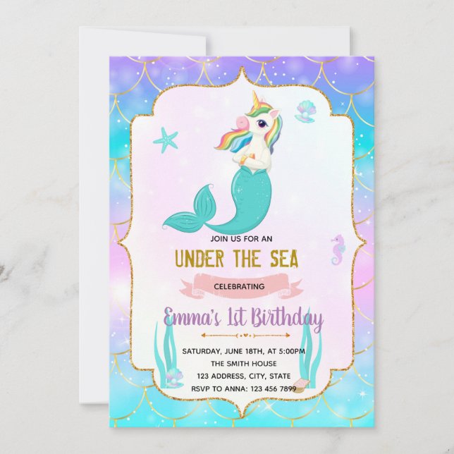 Invitation à l'anniversaire de Mermicorn (Devant)