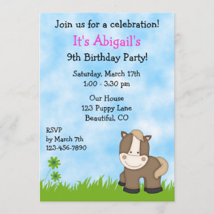 Invitation à l'anniversaire de mignonne Pony pour