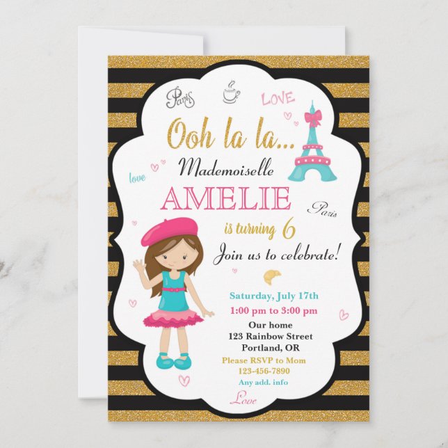 Invitation à l'anniversaire de Paris Fille Eiffel  (Devant)
