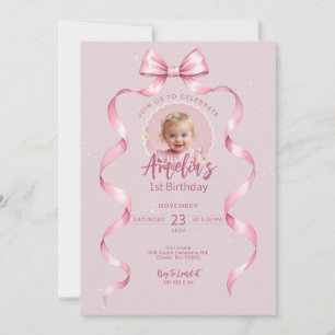 Invitation à l'anniversaire de Pink Bow avec photo
