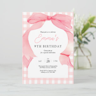 Invitation à l'anniversaire de Pink En vichy Bow