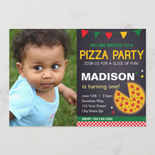 Invitation à l'anniversaire de Pizza avec photo