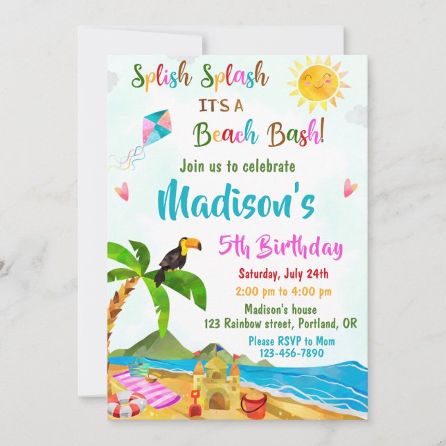Invitation à l'anniversaire de plage (Devant)