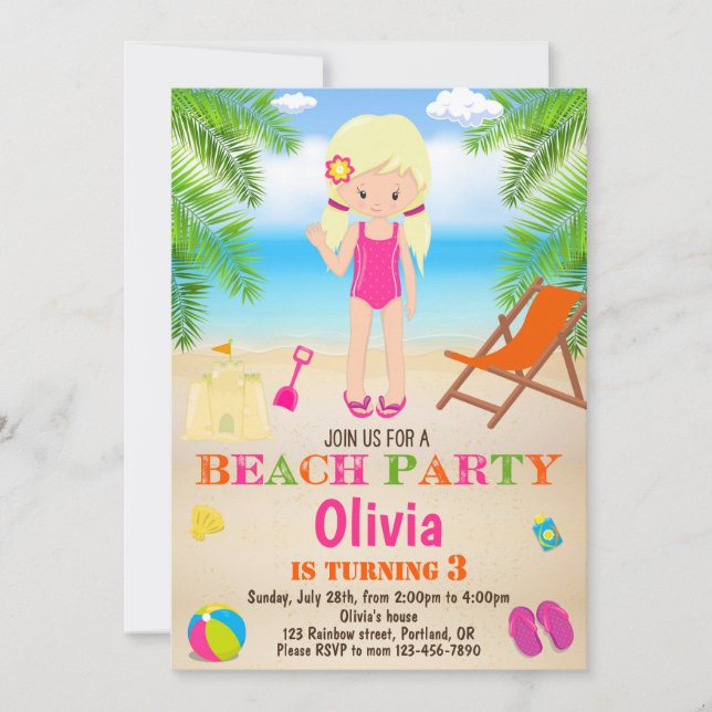 Invitation à l'anniversaire de plage (Devant)