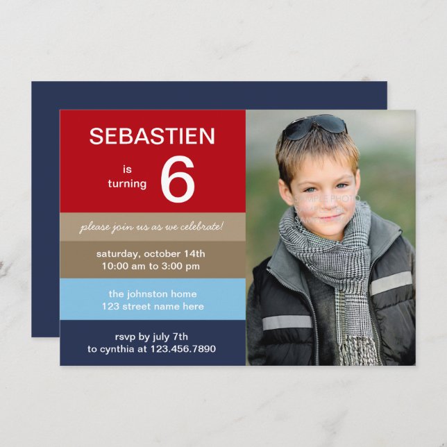 Invitation à l'anniversaire de Polo Stripes (Devant / Derrière)