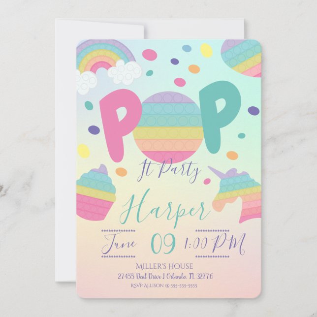 Invitation à l'anniversaire de Pop It Kid (Devant)