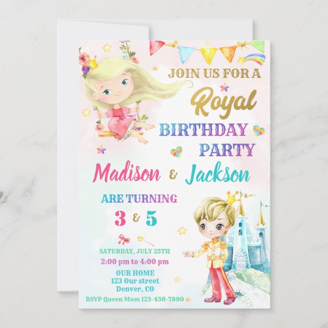 Invitation à l'anniversaire de princesse et de pri (Devant)