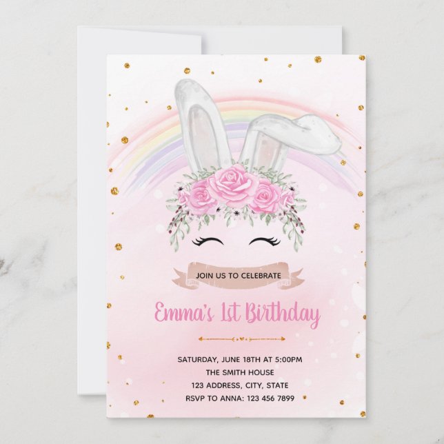 Invitation à l'anniversaire de princesse lapin arc (Devant)