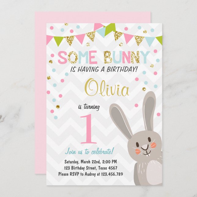 Invitation à l'anniversaire de printemps de Bunny (Devant / Derrière)