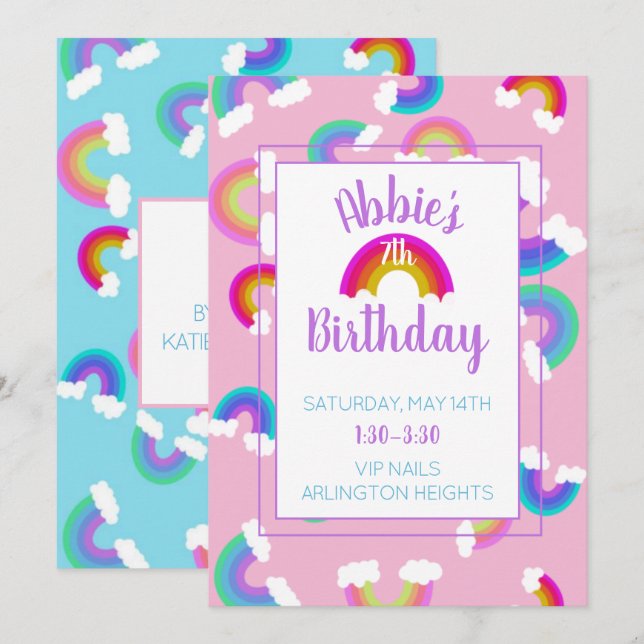 Invitation à l'anniversaire de Rainbow (Devant / Derrière)
