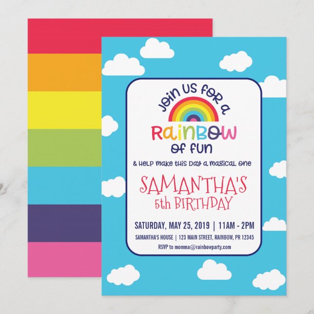 Invitation à l'anniversaire de Rainbow (Devant / Derrière)