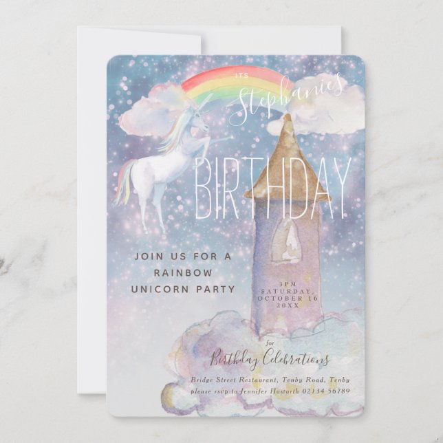 Invitation à l'anniversaire de Rainbow Unicorn (Devant)