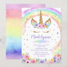 Invitation à l'anniversaire de Rainbow Unicorn