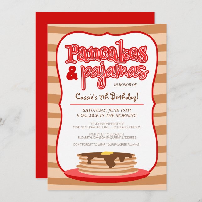Invitation à l'anniversaire de Red Pancakes et Paj (Devant / Derrière)