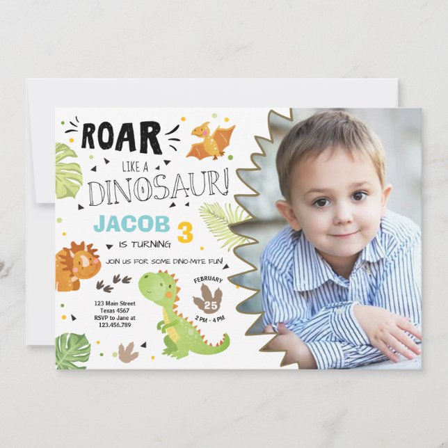 Invitation à l'anniversaire de Roar Dinosaur Dino  (Devant)