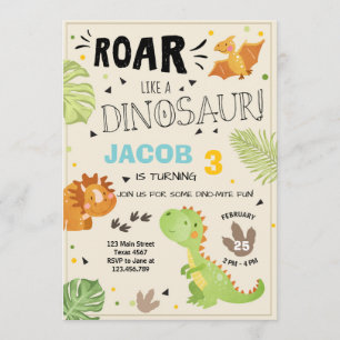 Invitation à l'anniversaire de Roar Dinosaur Dino 