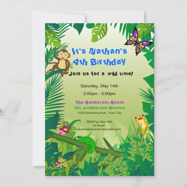 Invitation à l'anniversaire de Rockin' Rainforest (Devant)