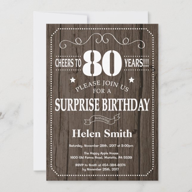 Invitation à l'anniversaire de Rustic Surprise 80e (Devant)