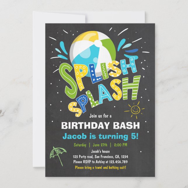 Invitation à l'anniversaire de Splish Splash (Devant)