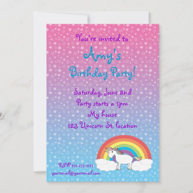 Invitation à l'anniversaire de Star Unicorn (Devant)