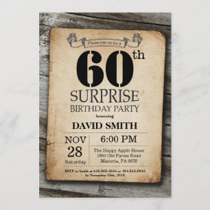 Invitation à l'anniversaire de Surprise Rustic, 60