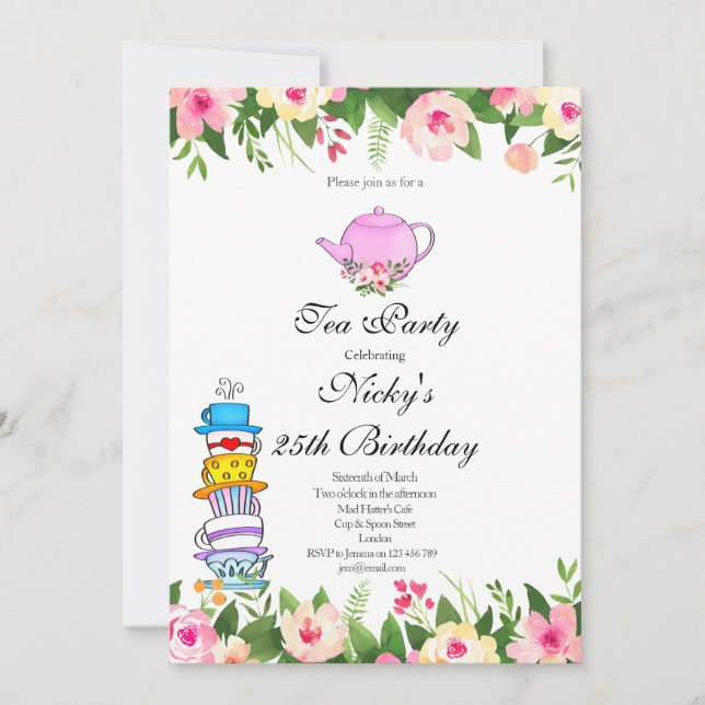 Invitation à l'anniversaire de Tea Party (Devant)