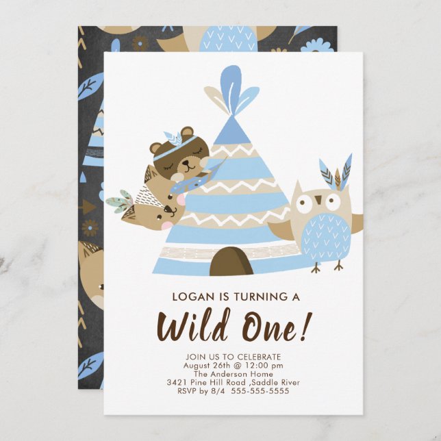 Invitation à l'anniversaire de Teepee Wild (Devant / Derrière)